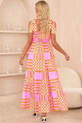 Boho Gingham Smocked Maxi Dress