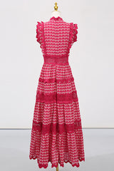 Laser Cut Wavy Trim Maxi Dress