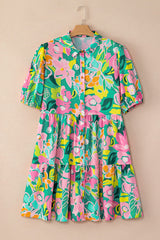 Floral Collar Buttoned Babydoll Dress