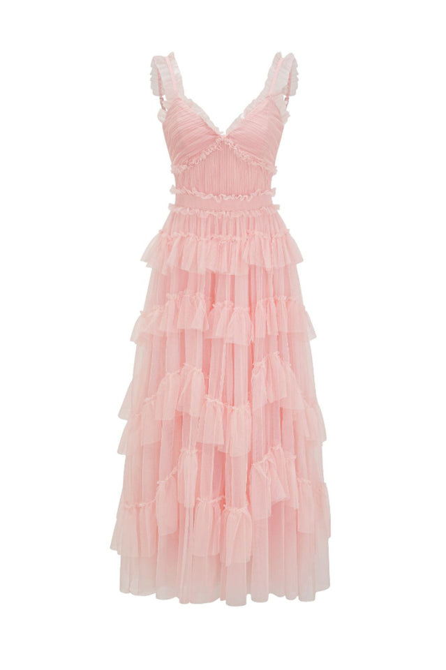 Ruffle V Neck Tiered Tulle Evening Dress | Dress In Beauty