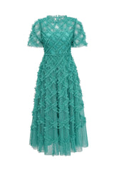 Opulent High Waist Tulle Ruffle Maxi Dress
