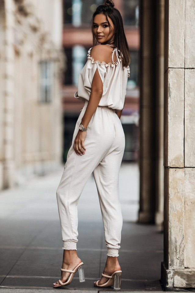 White cold shoulder sales jumpsuit