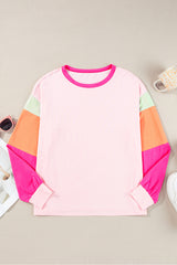 Colorblock Patchwork Long Sleeve Loose Top | Dress In Beauty
