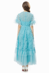 Ruffle Tiered Spotted Tulle Maxi Dress