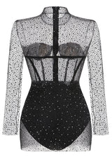 Adele Black Mesh Diamond Mini Dress | Dress In Beauty