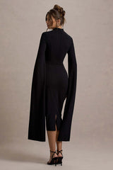 Berry Bodycon Cape-Sleeve Midi Dress
