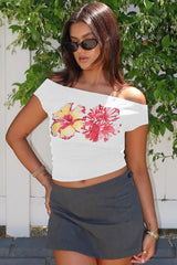Twist Off Shoulder Graphic Top