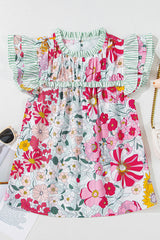 Floral Print Contrast Ruffle Trim Blouse