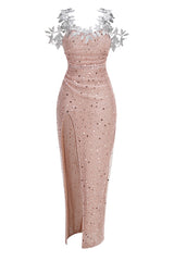 Slip Leaf Beaded Sequin Embellished Gown