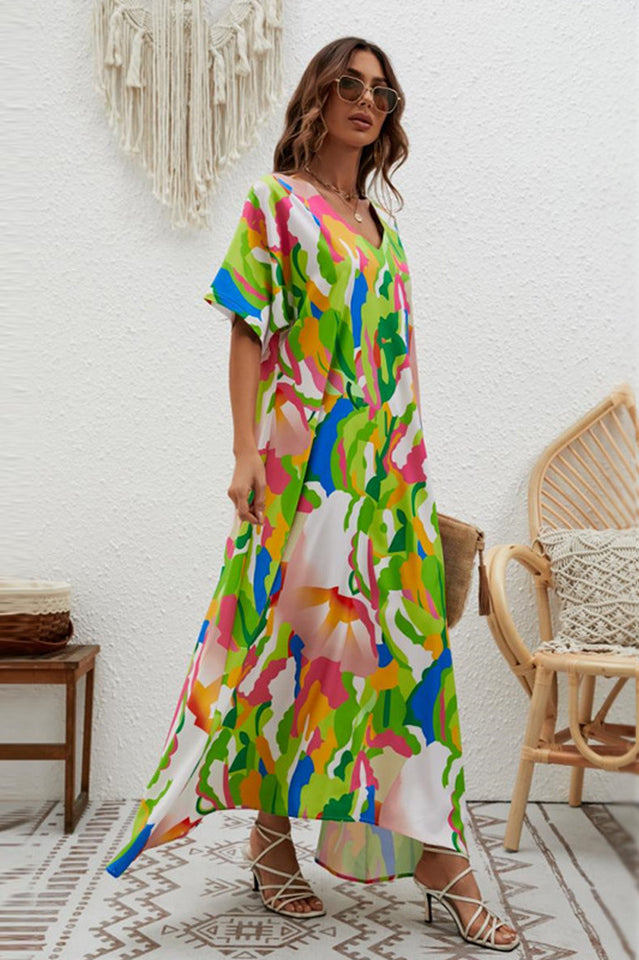 Print Short Sleeve Wide Hem Maxi Dress | Dress In Beauty