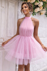 Halter Neck Backless Mesh Dress | Dress In Beauty