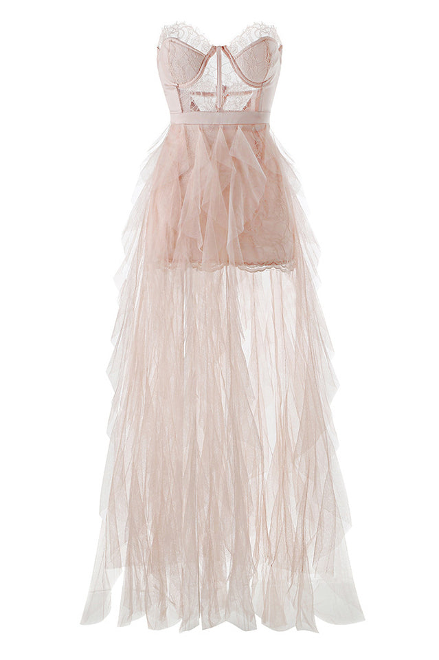 Strapless Lace Mesh Bustier Gown | Dress In Beauty