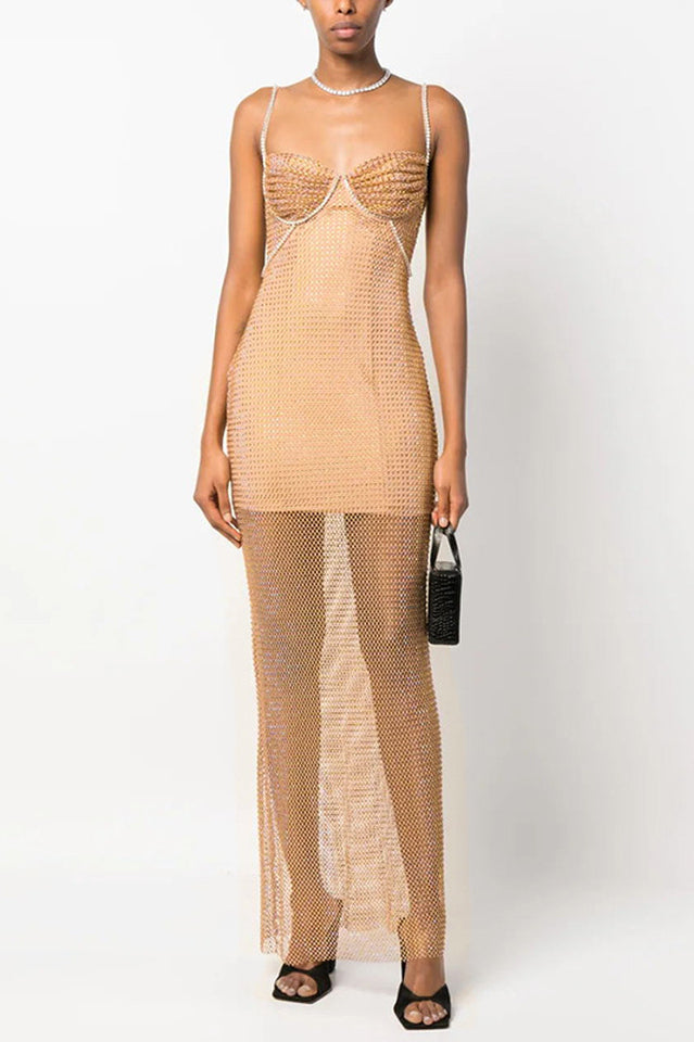 Crystal Embellished Fishnet Maxi Dress | Dress In Beauty