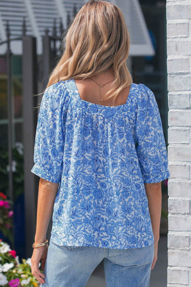 Floral Square Neck Puff Sleeve Blouse | Dress In Beauty