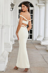 Halter Crystal Braided Bardot Maxi Dress