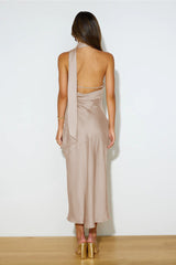 Slinky Open Back Halter Satin Dress | Dress In Beauty