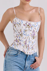 Floral Ribbon Print Corset Top