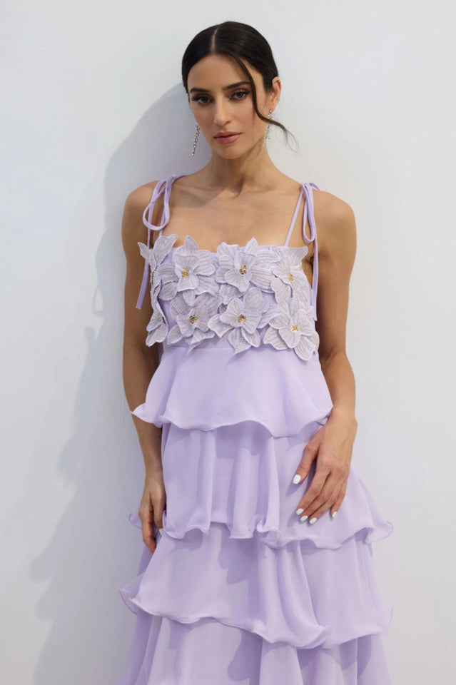Clara Diamante Flower Tiered Slip Dress | Dress In Beauty