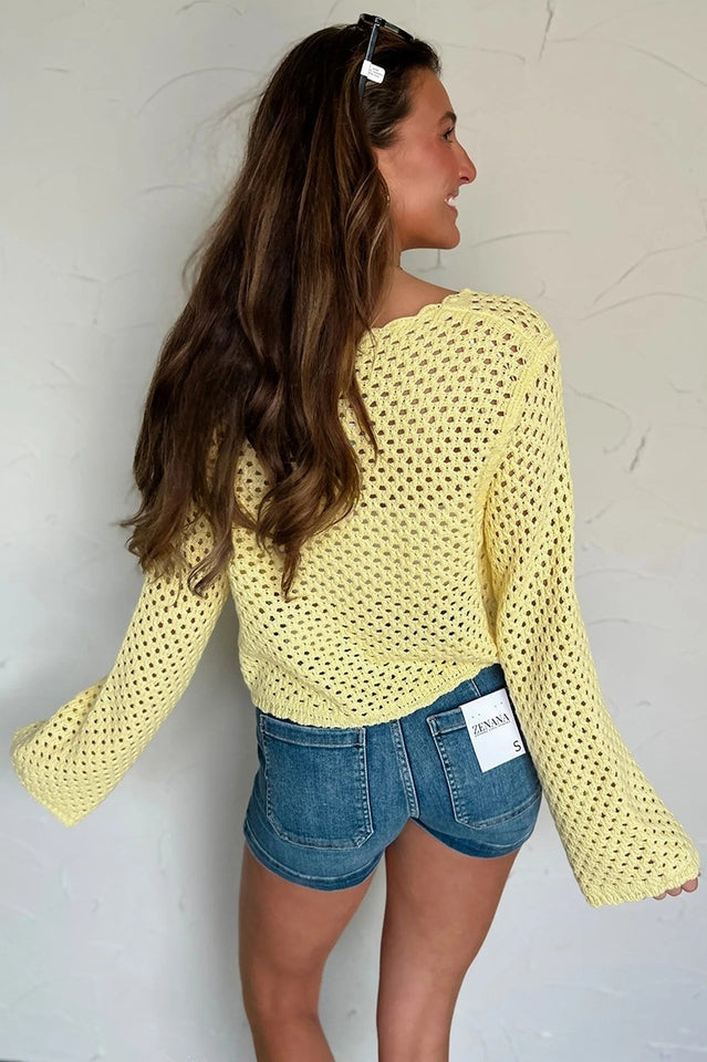 Crochet Open Knit Scallop Trim Sweater | Dress In Beauty