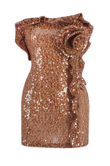Strapless Sequin Floral Ruffle Dress
