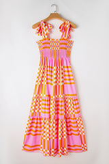 Boho Gingham Smocked Maxi Dress