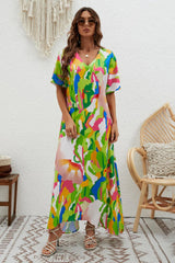 Print Short Sleeve Wide Hem Maxi Dress | Dress In Beauty