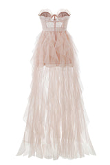 Strapless Lace Mesh Bustier Gown | Dress In Beauty