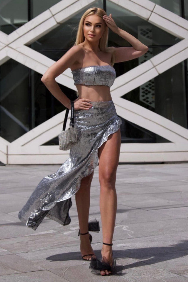 Sequined Bandeau Two Piece Suit | Dress In Beauty