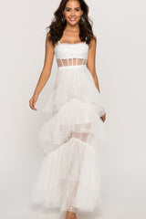 Jasmine Long Spaghetti Strap Mesh Corset Gown | Dress In Beauty