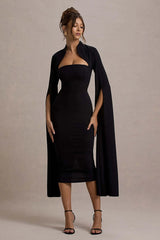 Berry Bodycon Cape-Sleeve Midi Dress