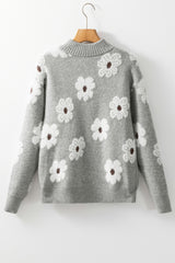 Floral Pattern Half Zip Sweater