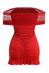 Slinky Off Shoulder Mesh Mini Dress