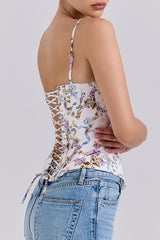 Floral Ribbon Print Corset Top
