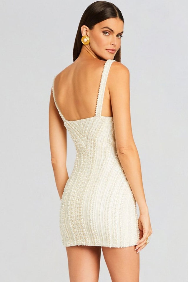 Pearl Studded White Mini Dress | Dress In Beauty