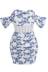 Blue Print Ruched Floral Mini Dress | Dress In Beauty