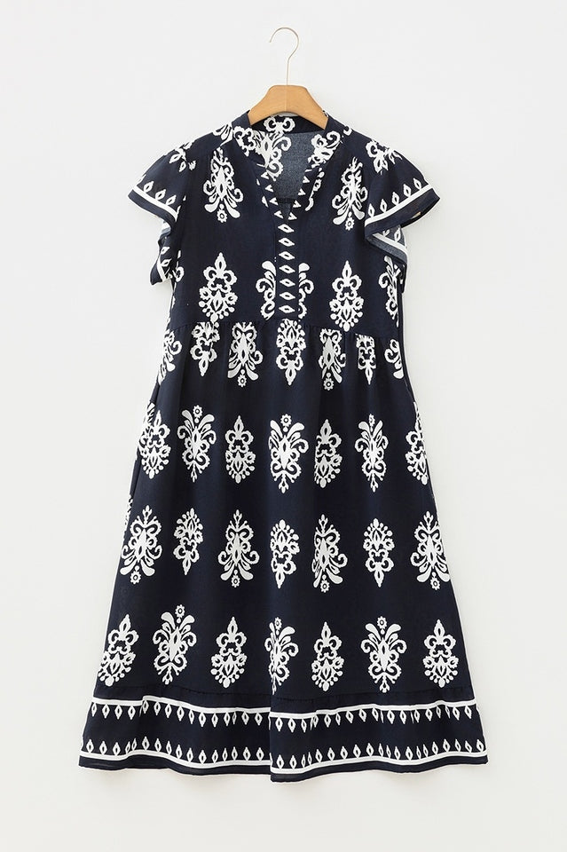 Printed Ruffle Sleeve Midi Dress | Dress In Beauty