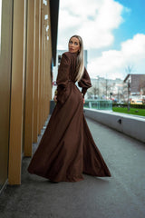 Rosey Tan Maxi Dress With Waist Belt | Dress In Beauty