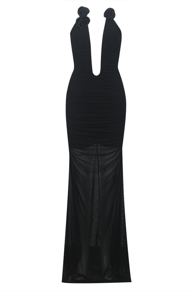 Strapless Plunge Maxi Black Dress | Dress In Beauty