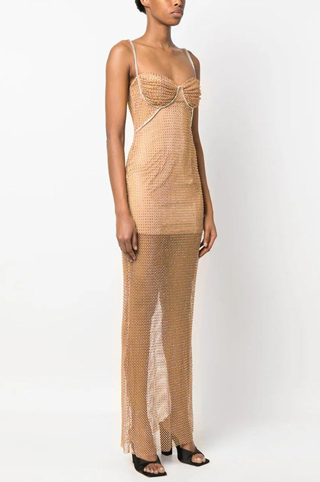 Crystal Embellished Fishnet Maxi Dress | Dress In Beauty