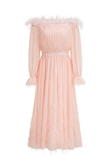 Lilian One Shoulder Feather Long Sleeve Dress | Dress In Beauty