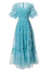 Ruffle Tiered Spotted Tulle Maxi Dress