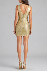 Gold Metallic Bandage Bodycon Mini Dress | Dress In Beauty