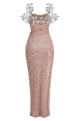 Slip Leaf Beaded Sequin Embellished Gown