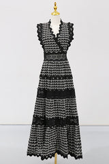 Laser Cut Wavy Trim Maxi Dress