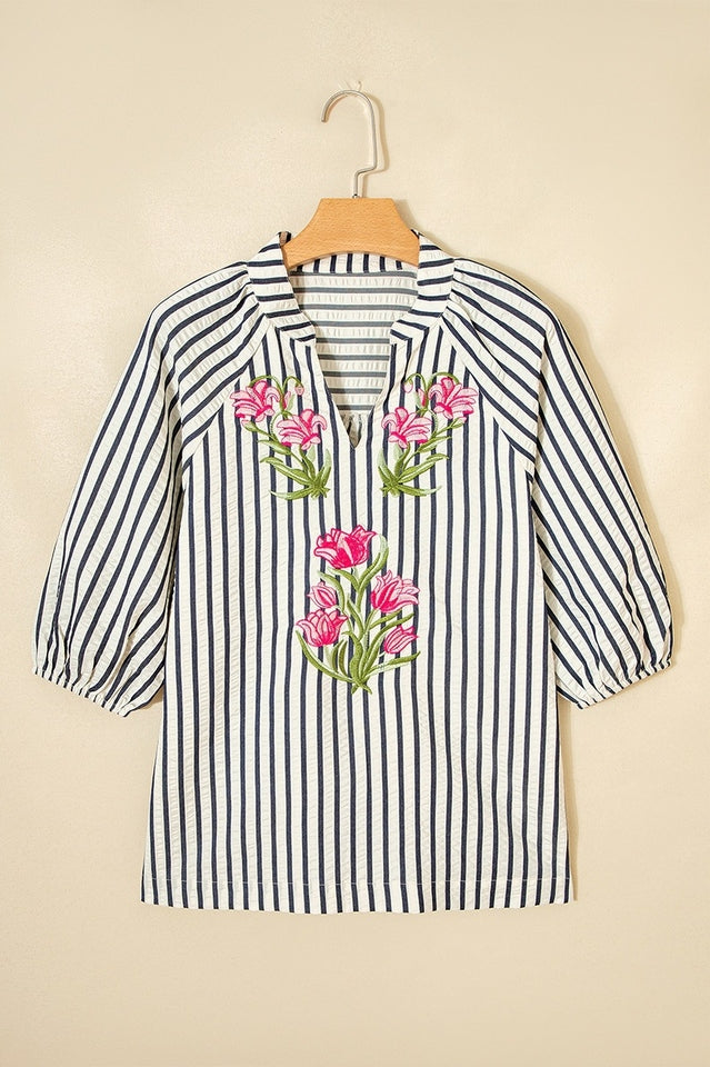 Stripe Floral Embroidered Blouse | Dress In Beauty