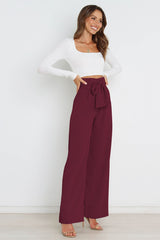 High Waist Belted Straight Leg Pants
