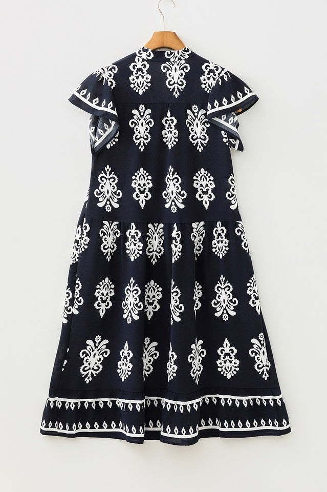 Printed Ruffle Sleeve Midi Dress | Dress In Beauty