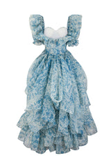 Puff Sleeve Floral Organza Layered Split Dress | Dress In Beauty