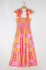 Boho Gingham Smocked Maxi Dress