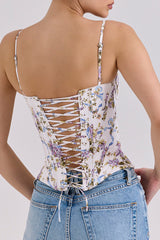 Floral Ribbon Print Corset Top